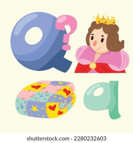 Qq Queen Quilt Question cartoon vector