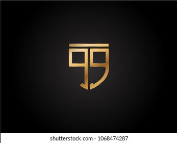 QQ shield shape Letter Design in gold color