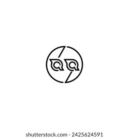 QQ simple outline concept logo and circle of initial design black and white background
