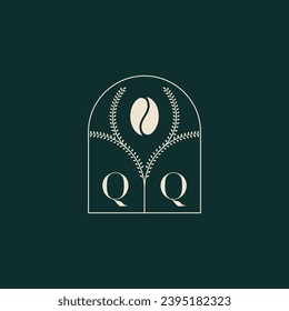QQ Única y sencilla combinación de diseño de logotipo con letras y grano de café