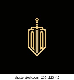 QQ vintage shield and sword initial logo in high quality professional design that will print well across any print media