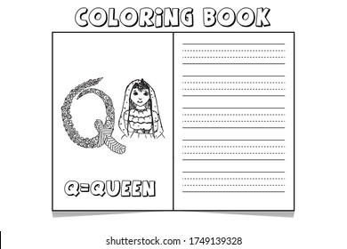 Q=Queen coloring pages.alphabet coloring pages for adults. A to Z coloring book for kids . alphabet latter with art work coloring pages .