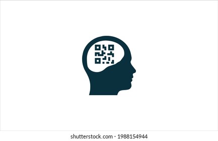 QR-Strichcode innerhalb des menschlichen Kopfes Symbol-Logo-Design Vektorgrafik-Vorlage 