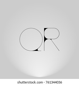 QR Black thin minimalist LOGO Design with Highlight on Gray background.