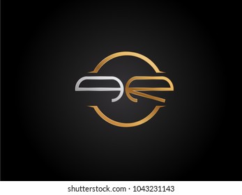 QR circle Shape Letter logo Design in silver gold color