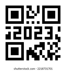 Números de código QR 2023. Feliz Año Nuevo con plantilla de diseño de código de barras de vacunación. Ilustración de vectores para banner, afiche, tarjeta de saludo, invitación