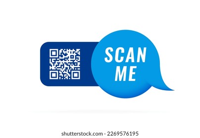 QR code 3d speech bubble with inscription scan me. Qr code for smartphone, payment, web, mobile app, ecommerce. Vector illustration.