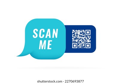 QR code 3d speech bubble with inscription scan me. Qr code for smartphone, payment, web, mobile app, ecommerce. Vector illustration.