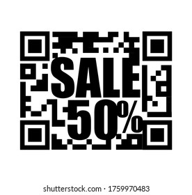Código QR 50% de venta negro , banner de promoción, oferta pegatina , descuento vector diseño aislado