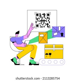 QR code abstract concept vector illustration. QR generator online, QR code reading, warehouse modern technology, automated inventory management systems, product information abstract metaphor.