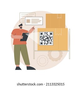 QR Code Abstract Concept Vector Illustration. QR Generator Online, QR Code Reading, Warehouse Modern Technology, Automated Inventory Management Systems, Product Information Abstract Metaphor.