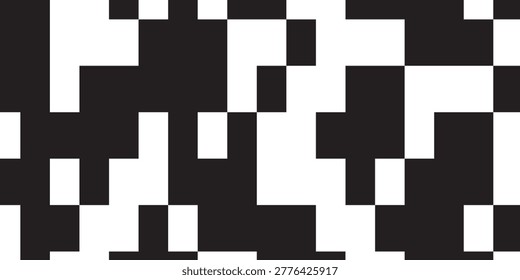 QR code abstract seamless pattern with black and white chaotic squares. Bw bg with matrix of encoded message or binary code for scanning by computer or smartphone. Vector monochrome tech background