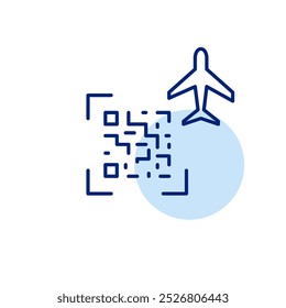 Qr code with airplane. Contactless flight check-in and boarding. Pixel perfect vector icon