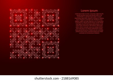 QR code arbitrary, icon from futuristic polygonal red lines and glowing stars for banner, poster, greeting card. Vector illustration.