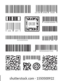 Qr code. Bar code scanning product symbols laser code message vector set