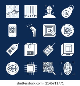 Qr code and barcode icon set. Qrcodes and identification symbols collection. Vector illustration.