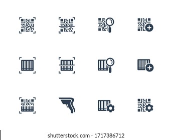 QR Code and Barcode Scanning Related Vector Icon Set in Glyph Style