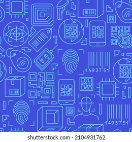 Qr code and barcode seamless pattern in line style. Vector illustration