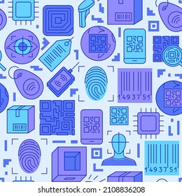 Qr code and barcode seamless pattern. Identification technology background. Vector illustration