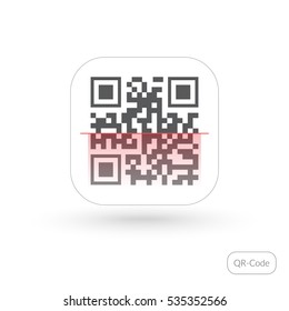 Qr Code Button Application With Red Line Scanning Icon Template. App For Web And Mobile Systems Interface.