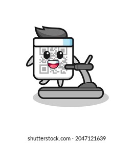 personaje de caricatura de código qr caminando en la cinta de correr, diseño lindo