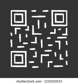 QR code chalk icon. Matrix barcode identification. 2D data code. Two-dimensional barcode. Isolated vector chalkboard illustration