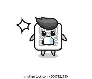 qr code character cartoon with shocked gesture , cute design