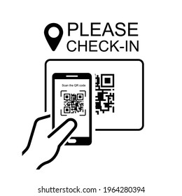 QR Code Check In Icon Isolated On White Background Vector Illustration.
