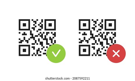 QR code with a check mark and a cross. Vector illustration