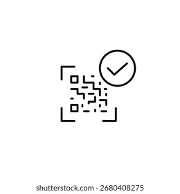 Qr code and checkmark. Purchase approved, safe payment and transactions. Pixel perfect, editable stroke vector icon
