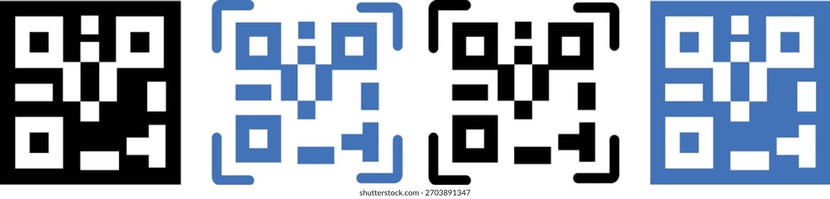 Colección de código Qr aislada en el símbolo, contraste, código QR blanco y negro centrado en un fondo blanco liso, Ilustración vectorial de código QR de escaneo de teléfono móvil,