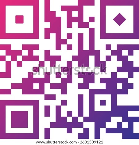 QR code with color gradients. Colorful illustration of a fictional quick response code on a white background. Colorful QR code sample for smartphone scanning icon isolated on white background.