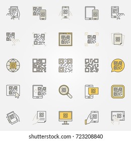 QR Code colorful icons set - vector code scanning creative signs or design elements. Smartphone quick response code symbols