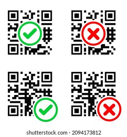 Qr code control icon check mark and cross. Vector Illustration.