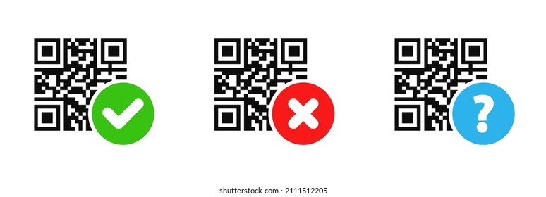 Qr Code Control Icon Check Mark ,Cross And Question Mark. Vector Illustration	
