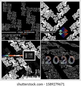 QR code creative background. Urban cityscape illusion. Vector Eps 10.