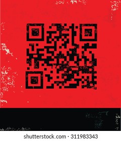 Qr code design on red background, grunge vector