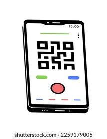QR code design for smartphone. Shortened link, scan. Innovations and modern technologies. Template, layout and mock up. Download page of mobile app. Cartoon flat vector illustration