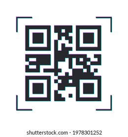 Qr code. Digital scanning label in cyber style. With the glitch effect.