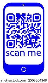 QR code displayed on smartphone screen icon with scan me text underneath. Minimalistic design on white background. Concept of digital information access. Vector illustration