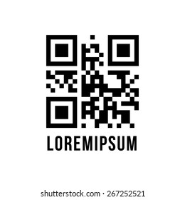 qr code with encrypted text lorem ipsum. concept of pixelart, labyrinth or maze, scanning, sale, checkout. isolated on white background. flat style modern logo design editable vector illustration