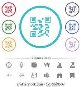 Código QR iconos de color plano en contornos de forma circular. 12 íconos adicionales incluidos.