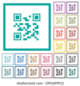 QR code flat color icons with quadrant frames on white background