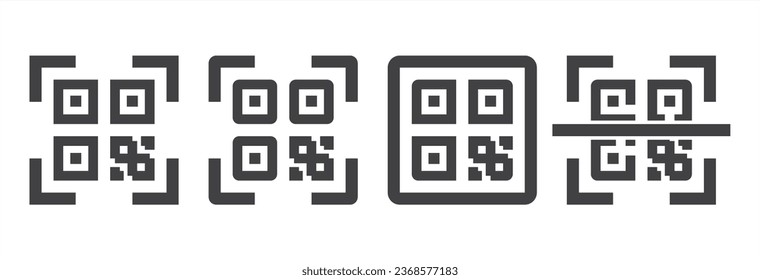 QR code flat icon set. Simple digital scanning QR code label, Vector illustration in flat design, Ecommerce interface concept elements, Modern graphic glyph flat design vector.