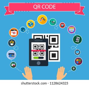 Qr code flat icons concept. Vector illustration. Element template for design.