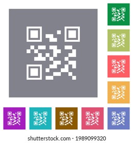 QR code flat icons on simple color square backgrounds