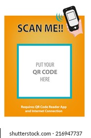 QR Code frame with Hand holding Smartphone to Scan.