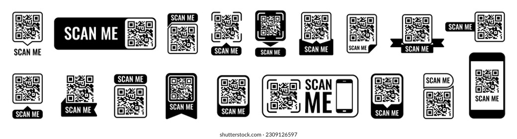 Qr code frame set. Qr code mockup. Mobile payment and identity. Vector illustration.