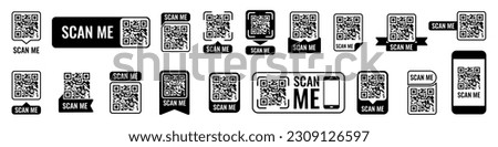 Qr code frame set. Qr code mockup. Mobile payment and identity. Vector illustration.