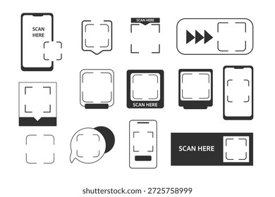 Plantilla de marco de código QR. El código QR con la inscripción me escanea con el smartphone. Icono de escaneo. Escanee el icono del código QR para el pago, App móvil